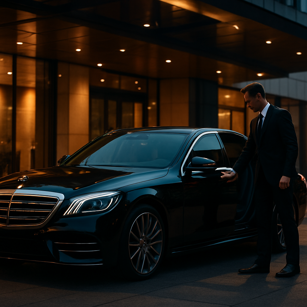 Chauffeur opening the door of an executive luxury sedan